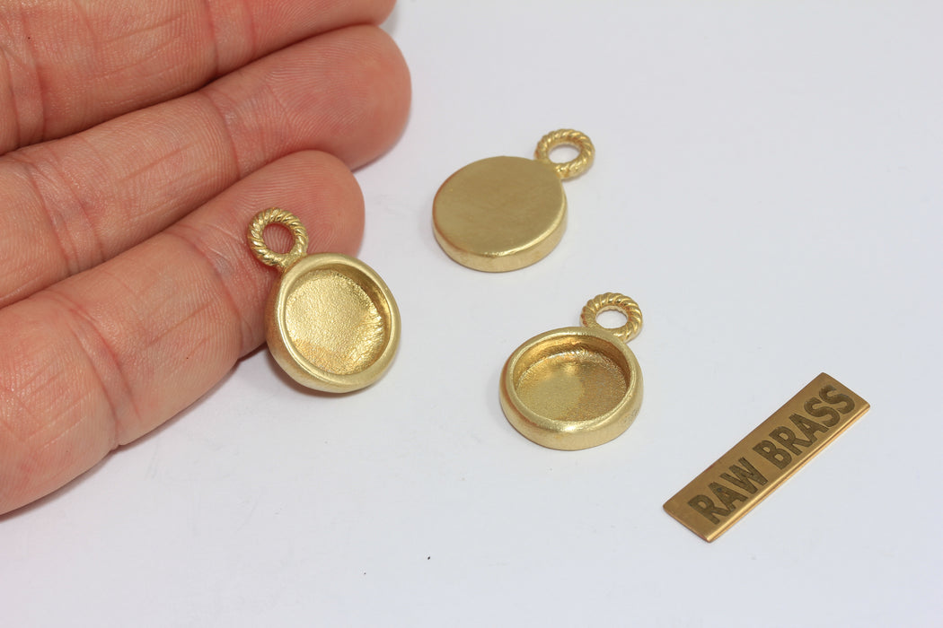 12mm Inner Size Raw Brass Frame Bezel Medallion Charms, Cabochon Settings, MGN196