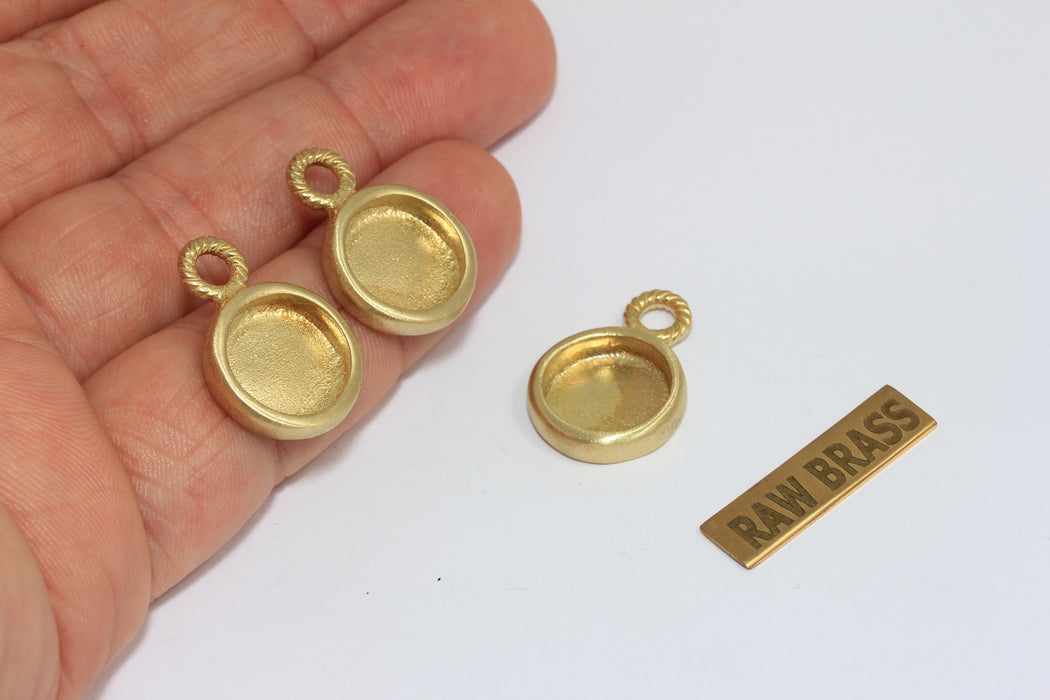 12mm Inner Size Raw Brass Frame Bezel Medallion Charms, Cabochon Settings, MGN196
