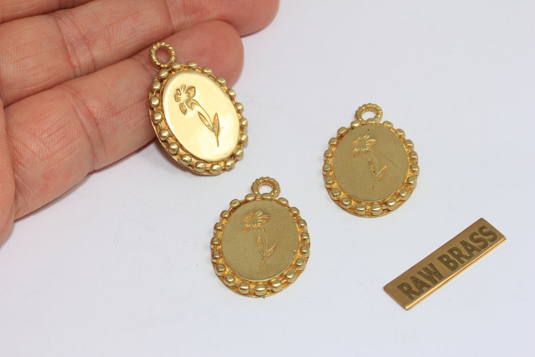 19x24mm Raw Brass Flower Medallion, Necklace Pendant, MGN194