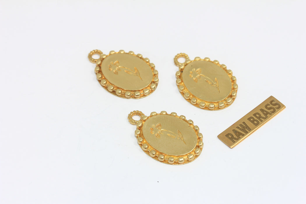 19x24mm Raw Brass Flower Medallion, Necklace Pendant, MGN194