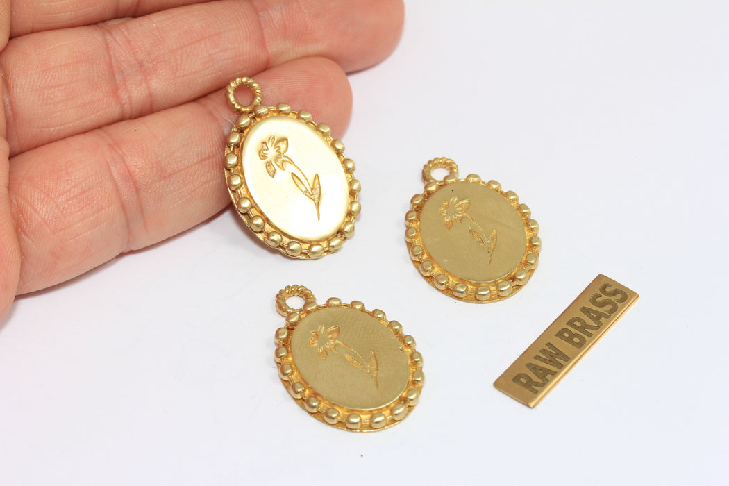 19x24mm Raw Brass Flower Medallion, Necklace Pendant, MGN194