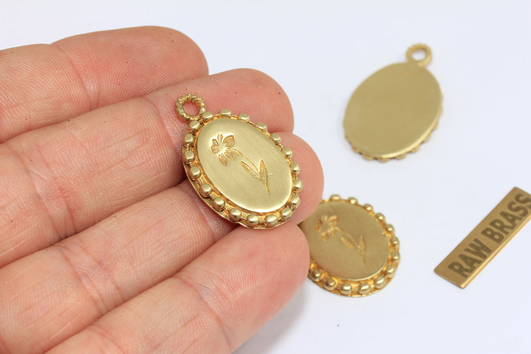 19x24mm Raw Brass Flower Medallion, Necklace Pendant, MGN194