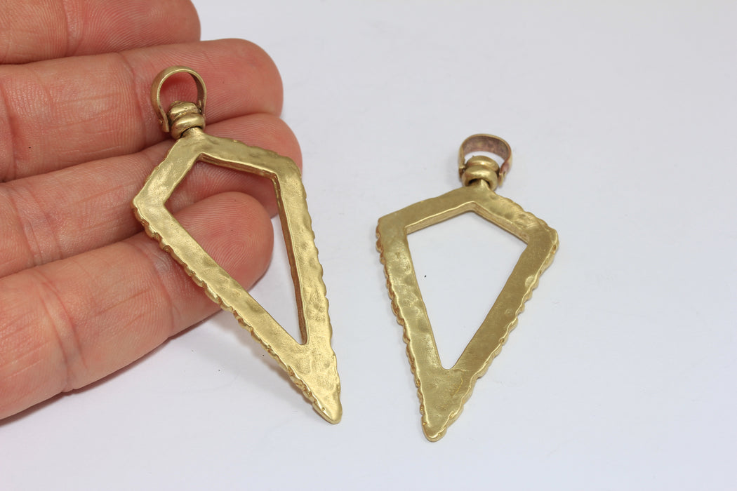 28x58mm Raw Brass Triangle Pendant, Hammered Necklace Charms, MGN169