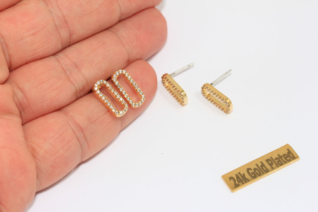 6x13mm 24k Gold Micro Pave CZ Link Drop Earrings, MGN198