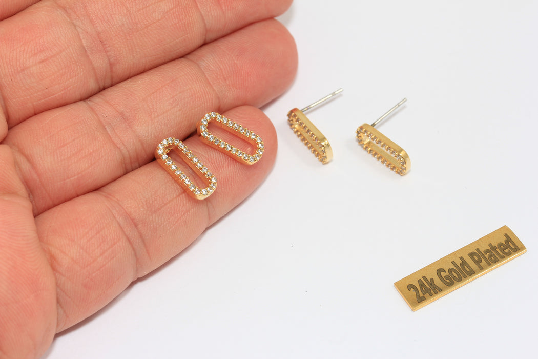 6x13mm 24k Gold Micro Pave CZ Link Drop Earrings, MGN198