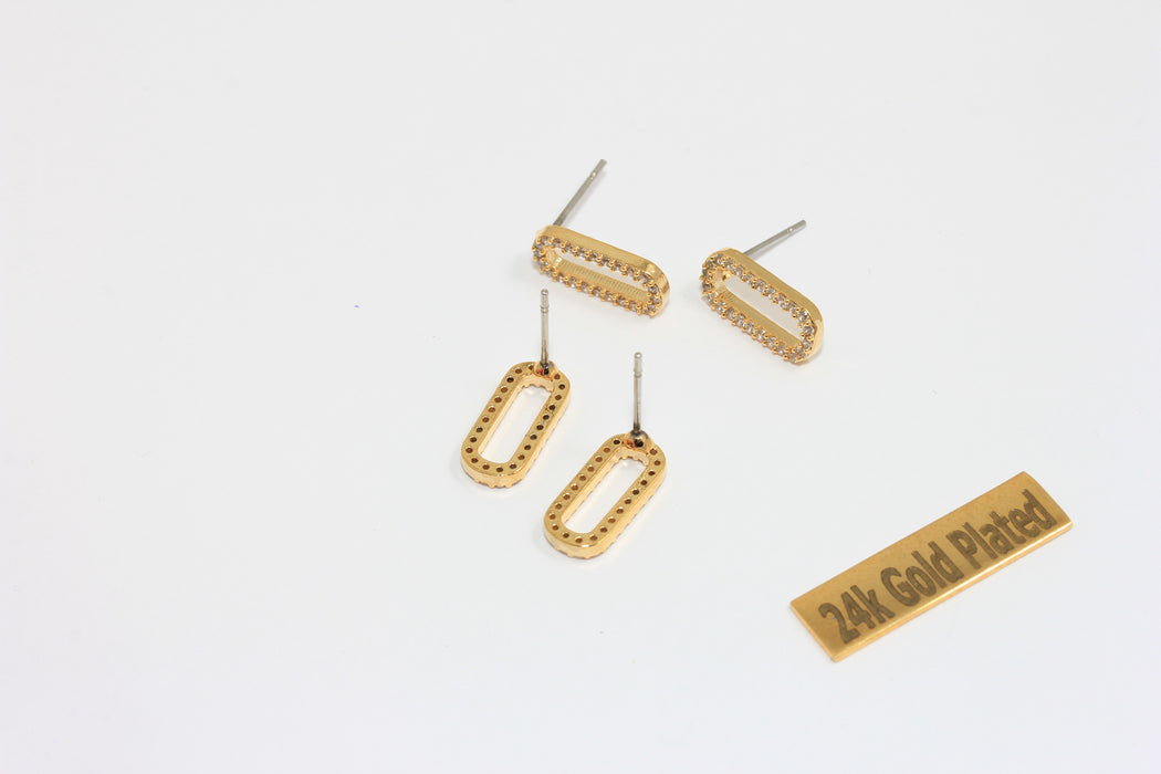 6x13mm 24k Gold Micro Pave CZ Link Drop Earrings, MGN198