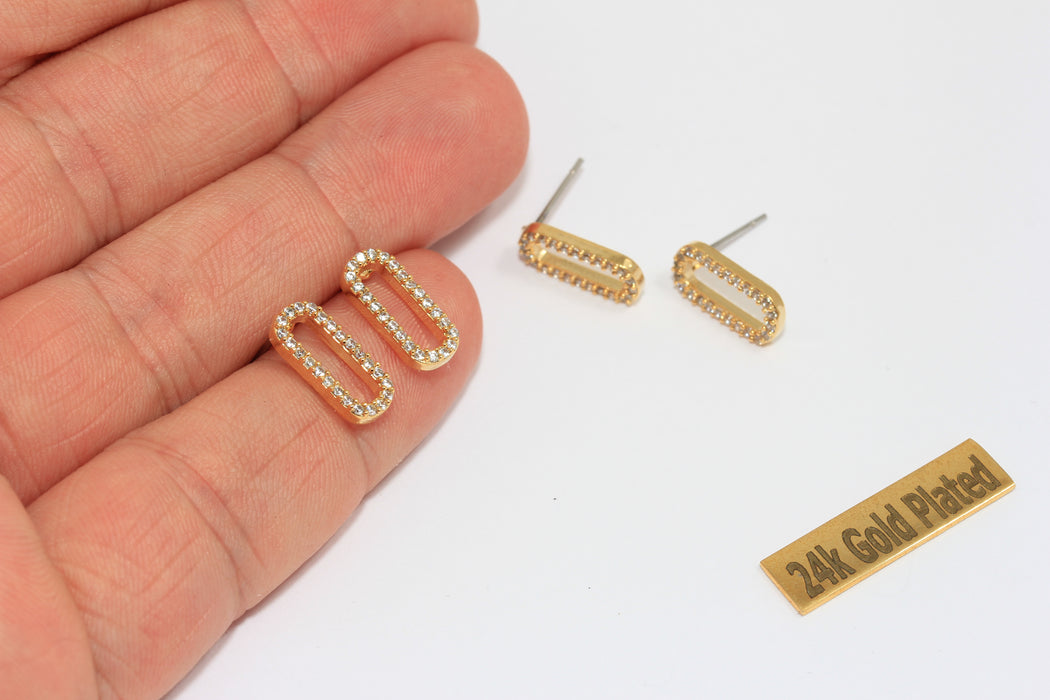 6x13mm 24k Gold Micro Pave CZ Link Drop Earrings, MGN198