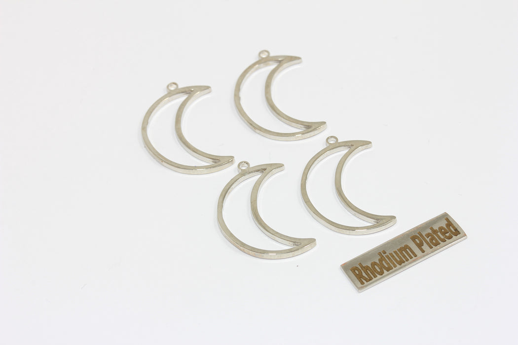 16x25mm Rhodium Plated Moon Charms, Outline Crescent Moon Pendant, MGN203