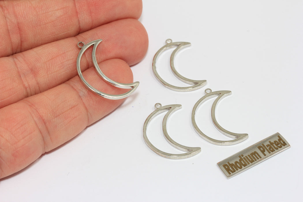 16x25mm Rhodium Plated Moon Charms, Outline Crescent Moon Pendant, MGN203