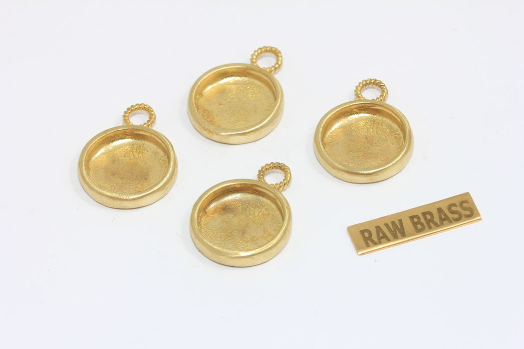16mm Inner Size Raw Brass Frame Bezel Medallion Charms, Cabochon Settings, MGN190