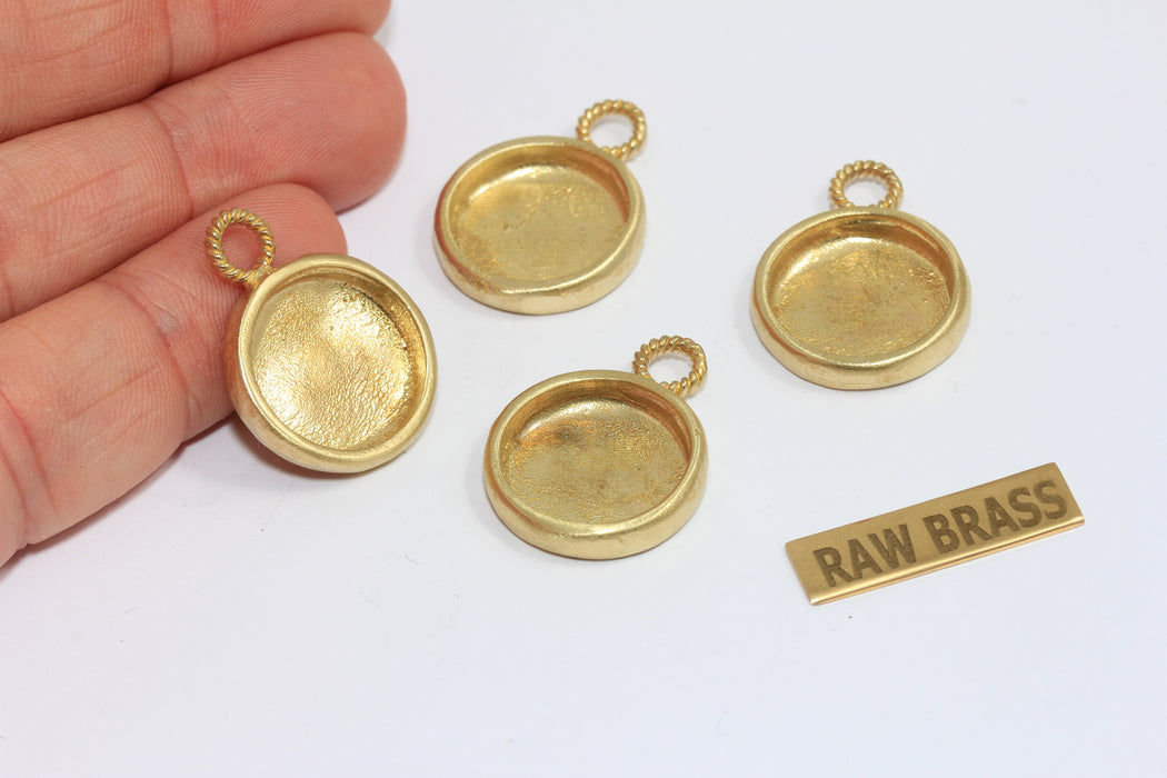 16mm Inner Size Raw Brass Frame Bezel Medallion Charms, Cabochon Settings, MGN190
