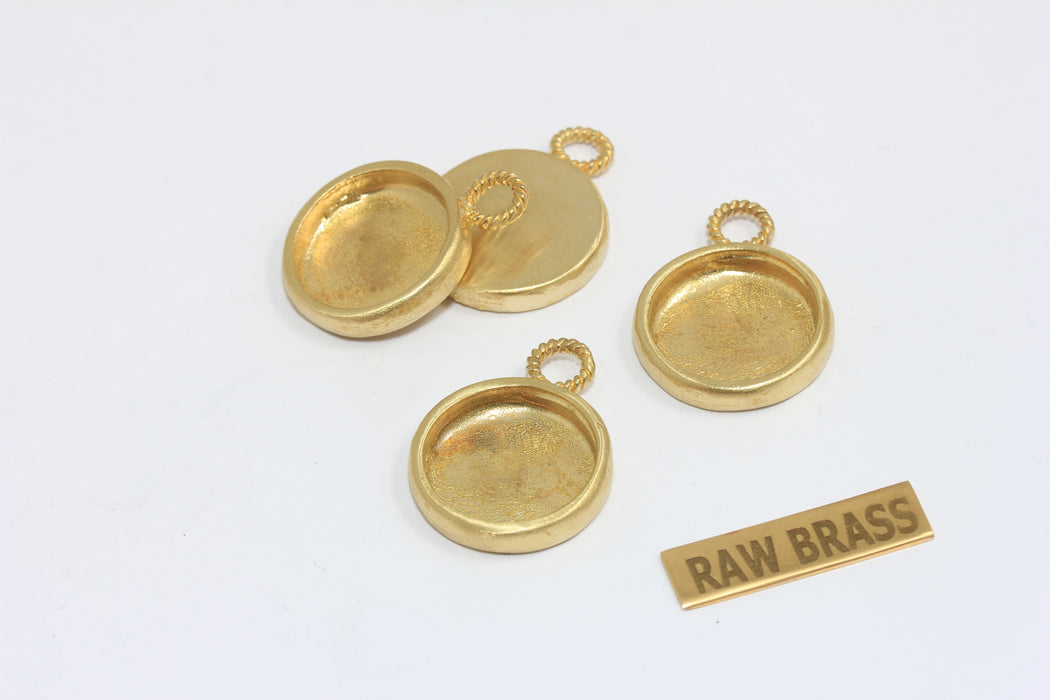 16mm Inner Size Raw Brass Frame Bezel Medallion Charms, Cabochon Settings, MGN190