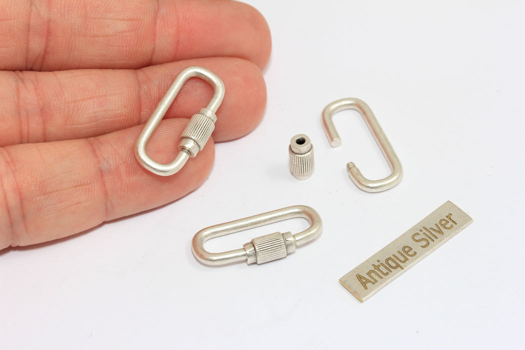 12x25mm Antique Silver Opening Oval Screw Clasp Pendant, Carabiner Lock Clasp, MGN182