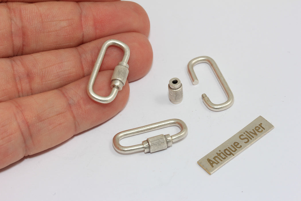 12x25mm Antique Silver Opening Oval Screw Clasp Pendant, Carabiner Lock Clasp, MGN182