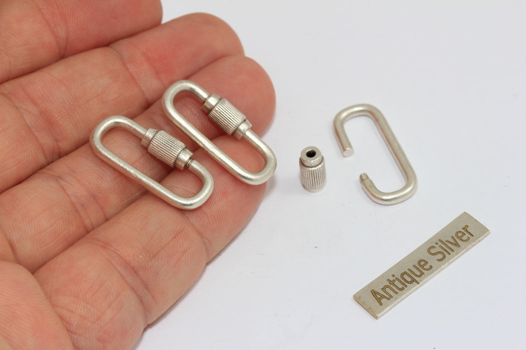 12x25mm Antique Silver Opening Oval Screw Clasp Pendant, Carabiner Lock Clasp, MGN182