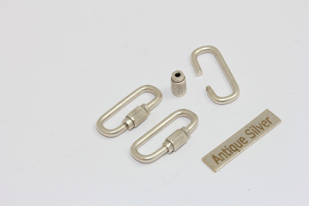 12x25mm Antique Silver Opening Oval Screw Clasp Pendant, Carabiner Lock Clasp, MGN182