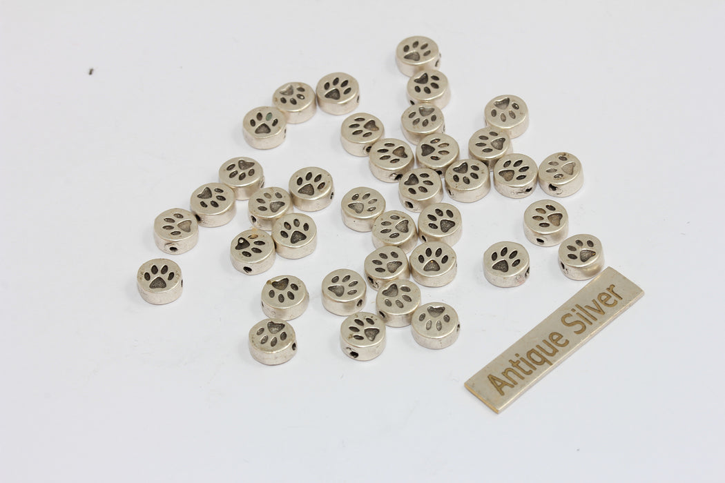 3,5x7mm 6,5mm Antique Silver Cat Disc, Paw Coins, Paw Bracelet Sliding Beads, MGN174