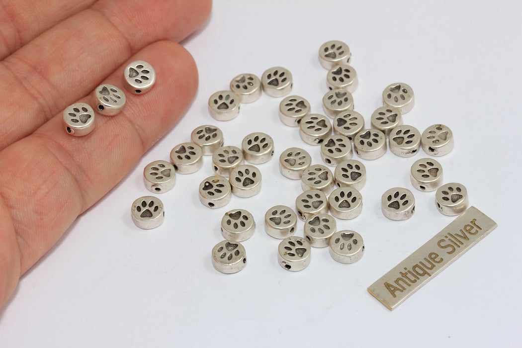 3,5x7mm 6,5mm Antique Silver Cat Disc, Paw Coins, Paw Bracelet Sliding Beads, MGN174