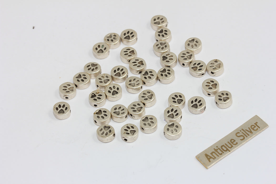3,5x7mm 6,5mm Antique Silver Cat Disc, Paw Coins, Paw Bracelet Sliding Beads, MGN174