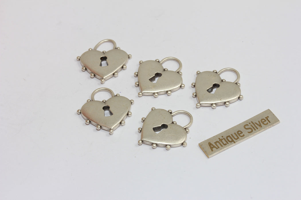 20x22mm Antique Silver Lock Heart Charms, Heart Lock Medallion, MGN184