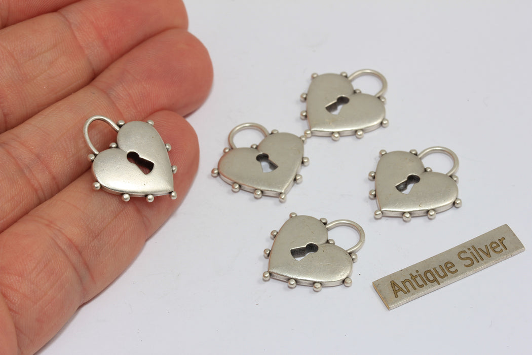 20x22mm Antique Silver Lock Heart Charms, Heart Lock Medallion, MGN184
