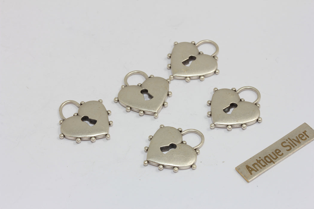 20x22mm Antique Silver Lock Heart Charms, Heart Lock Medallion, MGN184