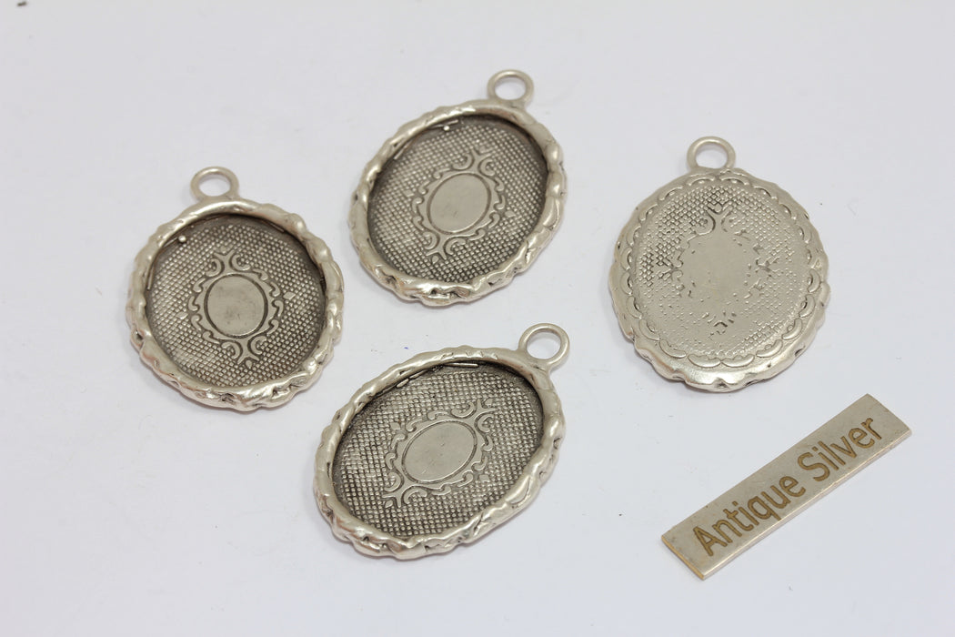 19,5x25,5mm Inner Size Antique Silver Frame Bezel Medallion, Cabochon Settings, MGN180