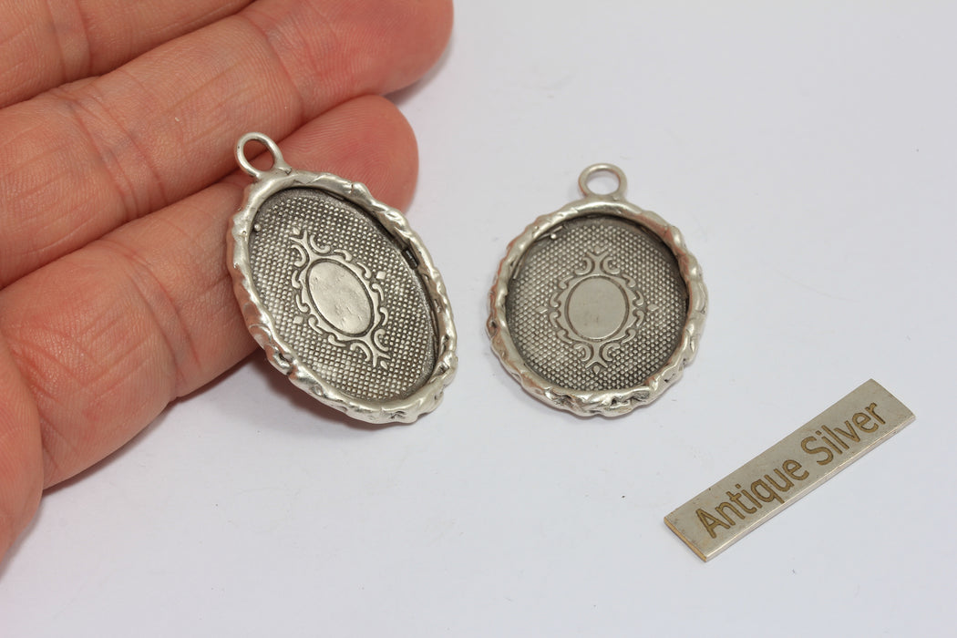 19,5x25,5mm Inner Size Antique Silver Frame Bezel Medallion, Cabochon Settings, MGN180