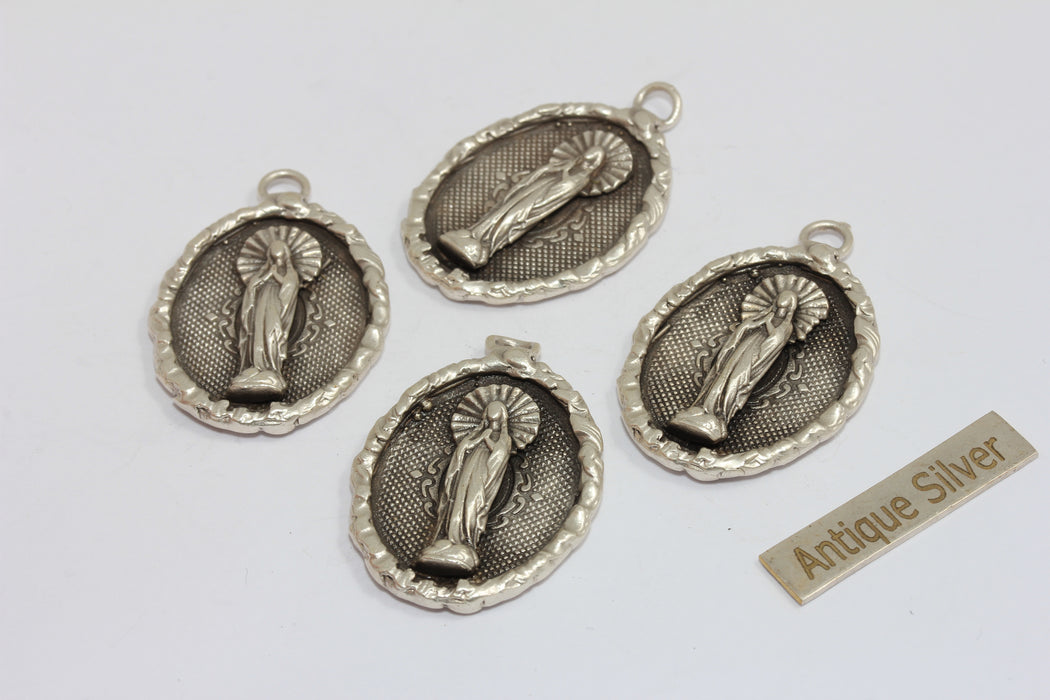 24x30mm Antique Silver Plated Mother Mary Pendant, Virgin Mary Charm, MGN187