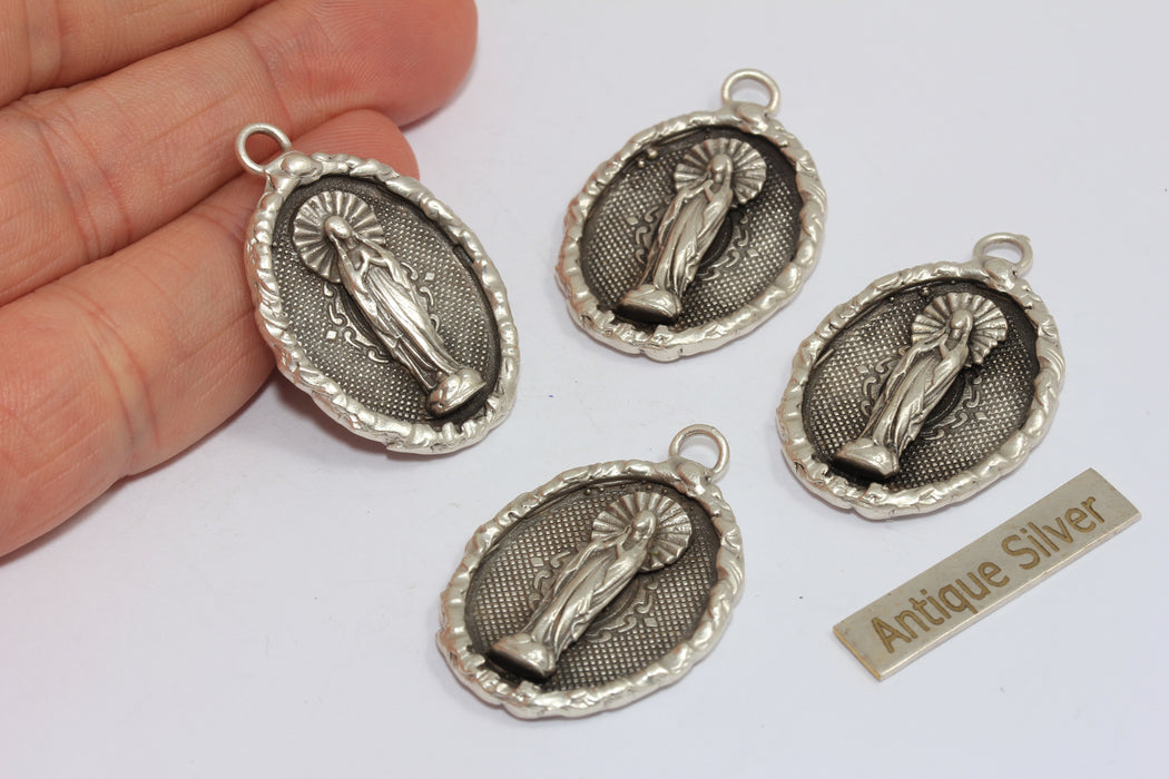 24x30mm Antique Silver Plated Mother Mary Pendant, Virgin Mary Charm, MGN187