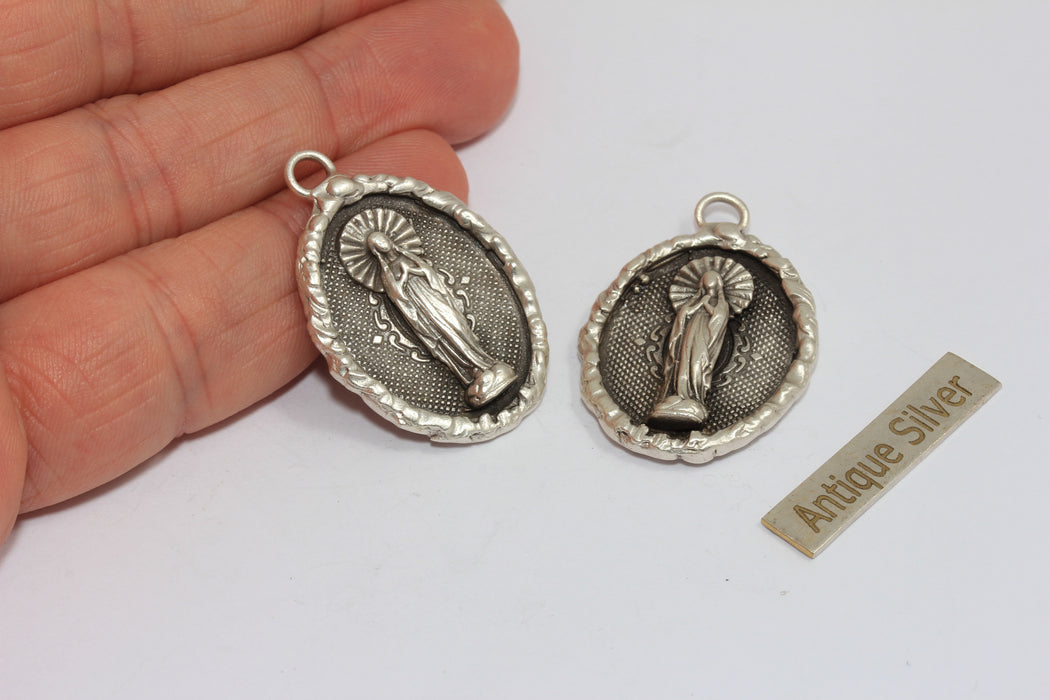 24x30mm Antique Silver Plated Mother Mary Pendant, Virgin Mary Charm, MGN187