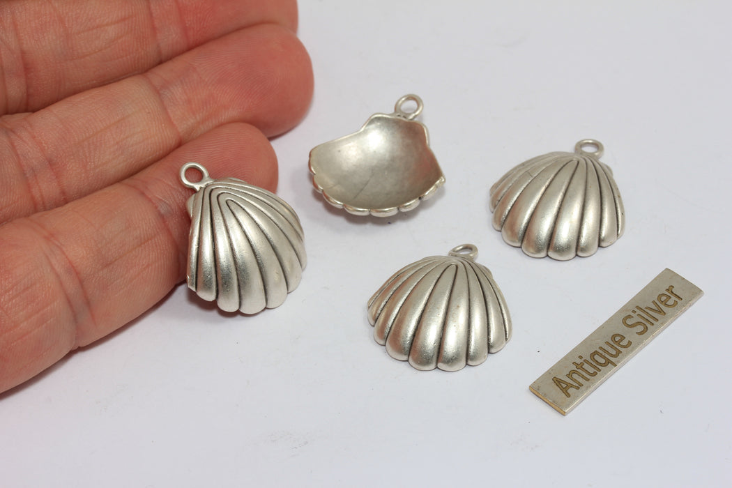 20x24mm Antique Silver Plated Sea Shell Charm, Seashell Pendant, MGN173