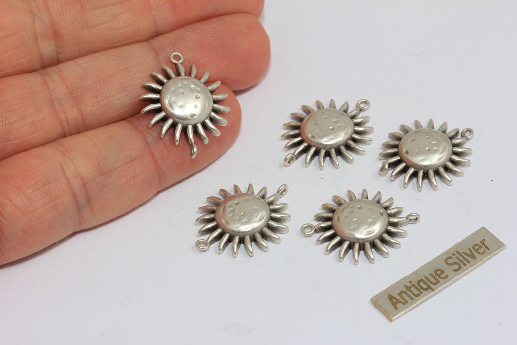 19x24mm Antique Silver Sun Charms, Sun Connector, MGN164