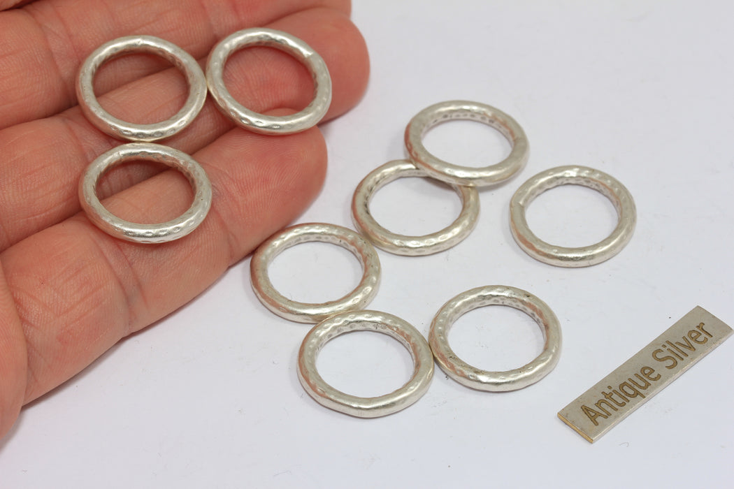 13,5mm Inner Size Antique Silver Closed Ring, Domed Circle Ring Charms, MGN193