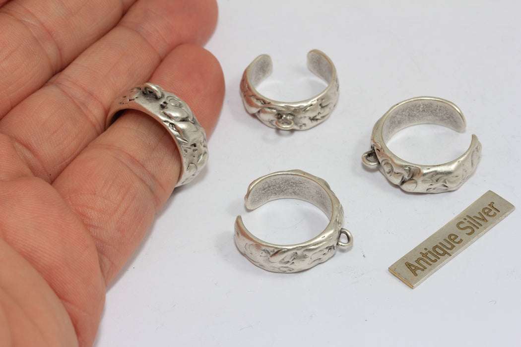 17-18mm Antique Silver Plated Ring With Loop, Cuff Ring With Loop, Band Ring, MGN177