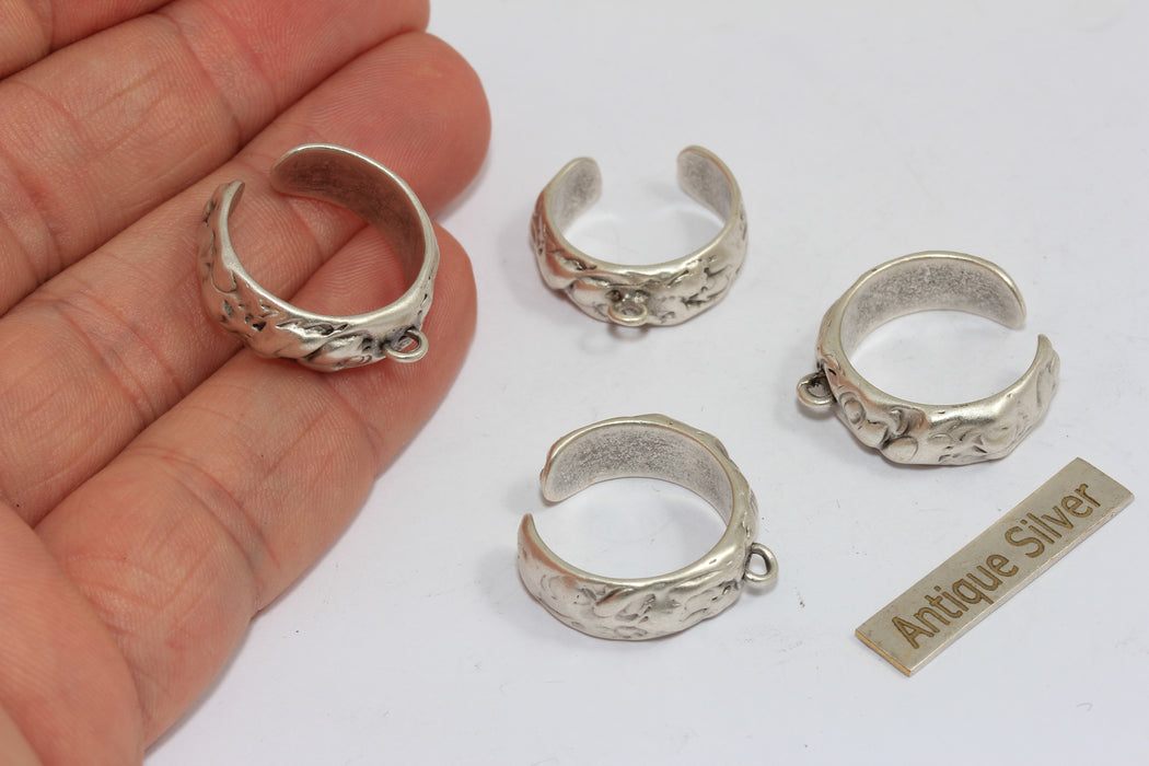 17-18mm Antique Silver Plated Ring With Loop, Cuff Ring With Loop, Band Ring, MGN177