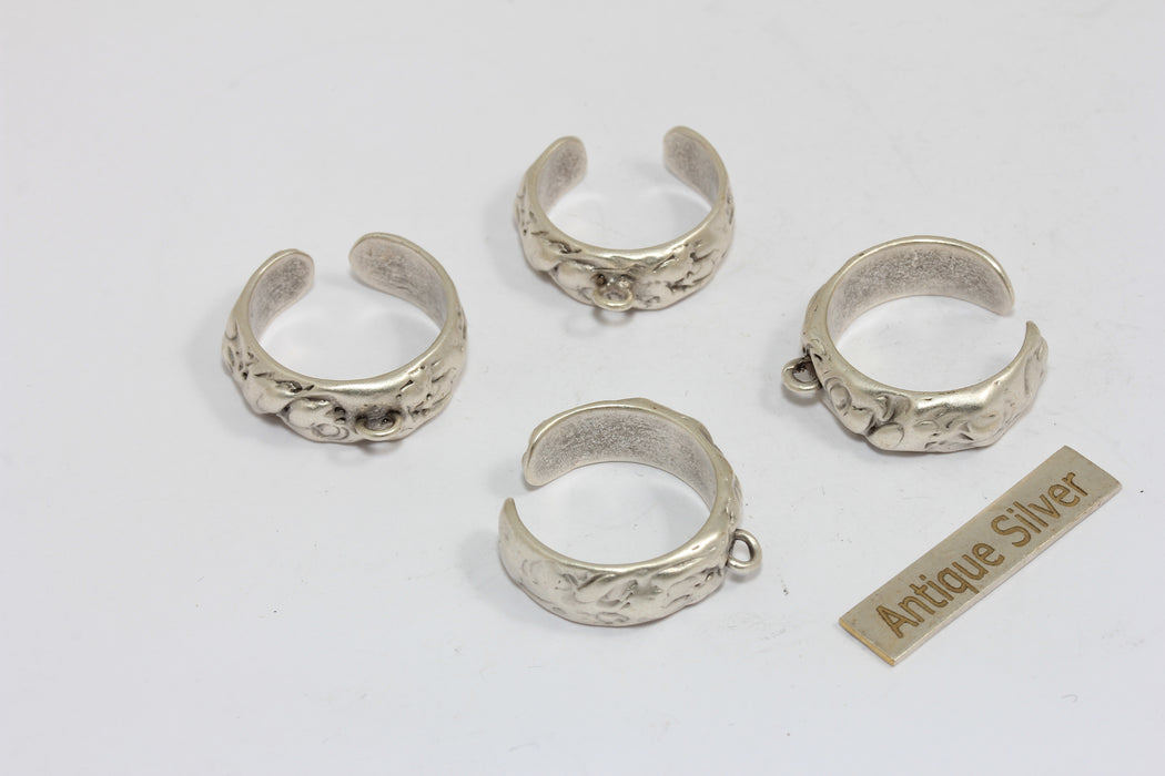 17-18mm Antique Silver Plated Ring With Loop, Cuff Ring With Loop, Band Ring, MGN177