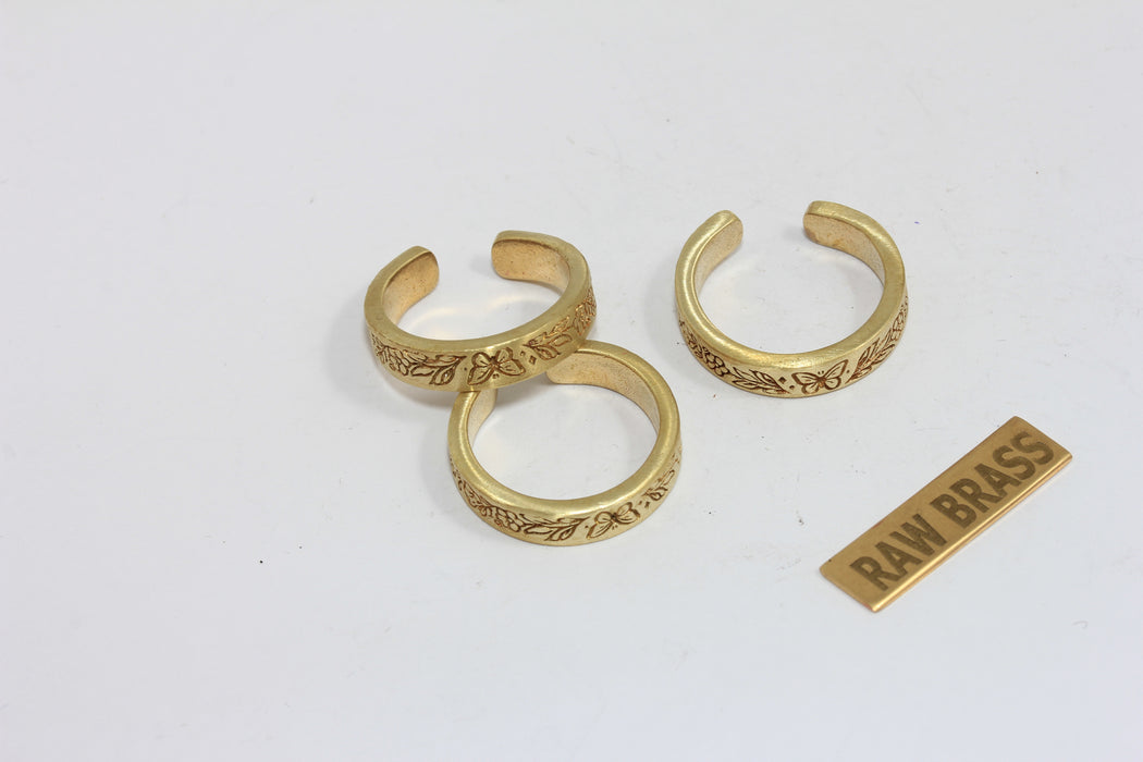 Raw Brass Butterfly Ring, Flower Linear Band Rings, AG129