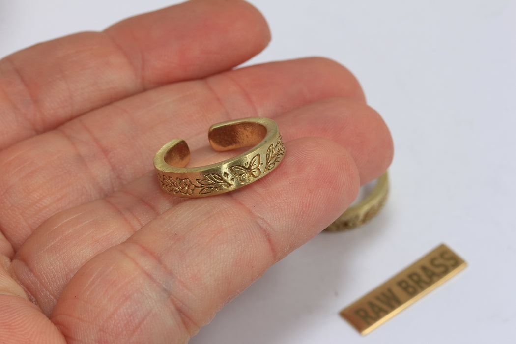 Raw Brass Butterfly Ring, Flower Linear Band Rings, AG129