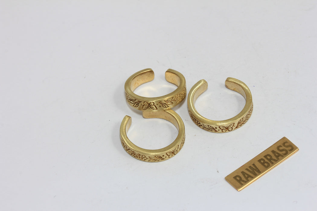 Raw Brass Butterfly Ring, Flower Linear Band Rings, AG129