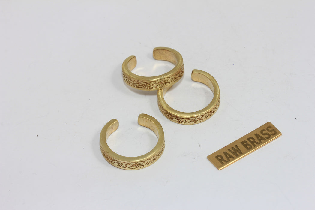 Raw Brass Floral Ring, Flower Linear Band Rings, AG128