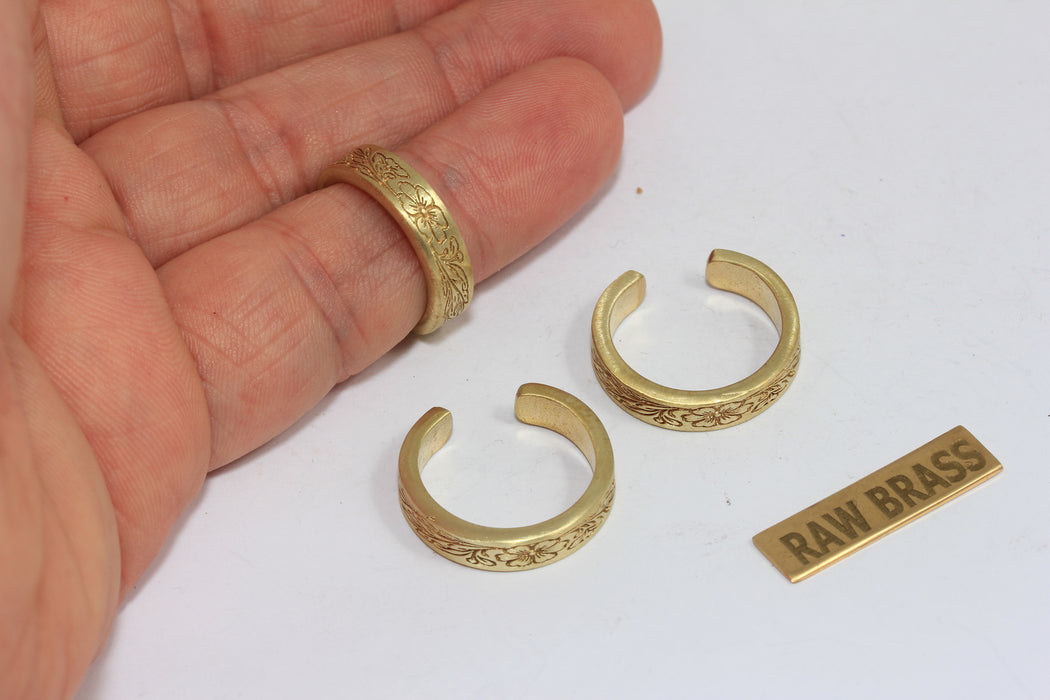 Raw Brass Floral Ring, Flower Linear Band Rings, AG128