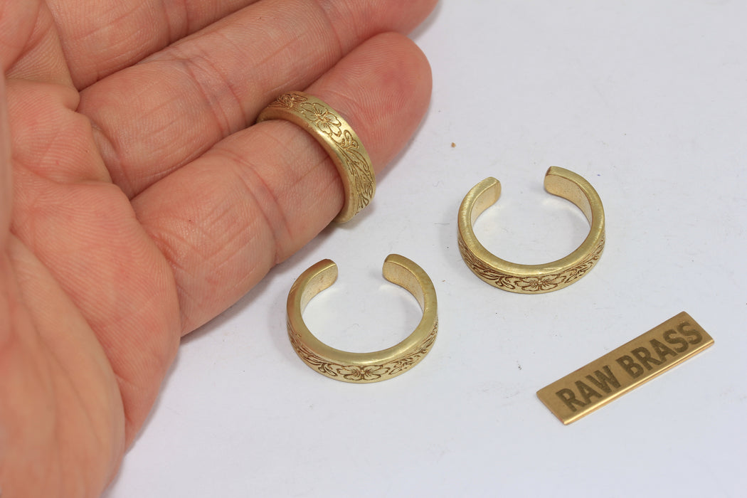 Raw Brass Floral Ring, Flower Linear Band Rings, AG128