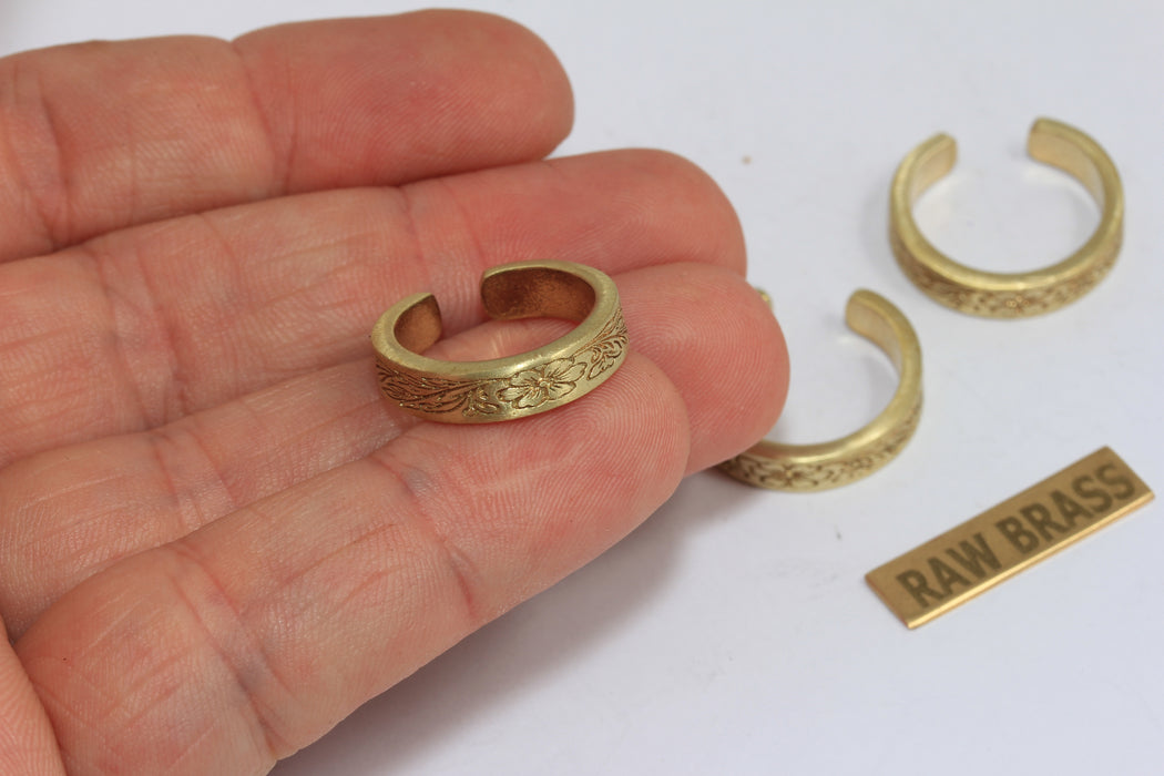 Raw Brass Floral Ring, Flower Linear Band Rings, AG128