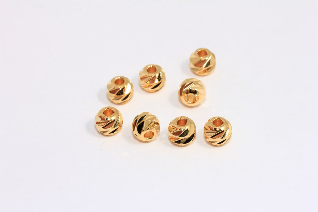 8mm 24k Shiny Gold Plated Laser Cut Beads, Faceted Ball Beads, Spacer Beads, ROSE457