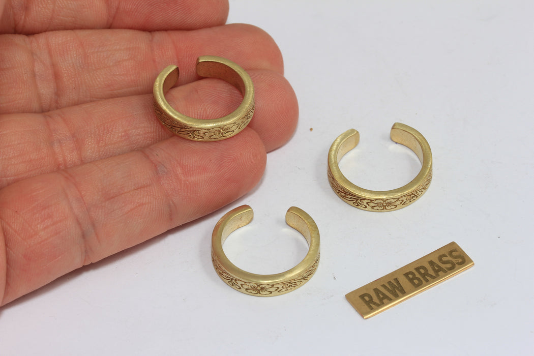 Raw Brass Floral Ring, Flower Linear Band Rings, AG128
