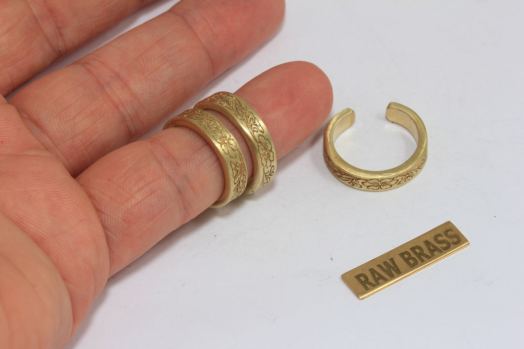 Raw Brass Floral Ring, Flower Linear Band Rings, AG128