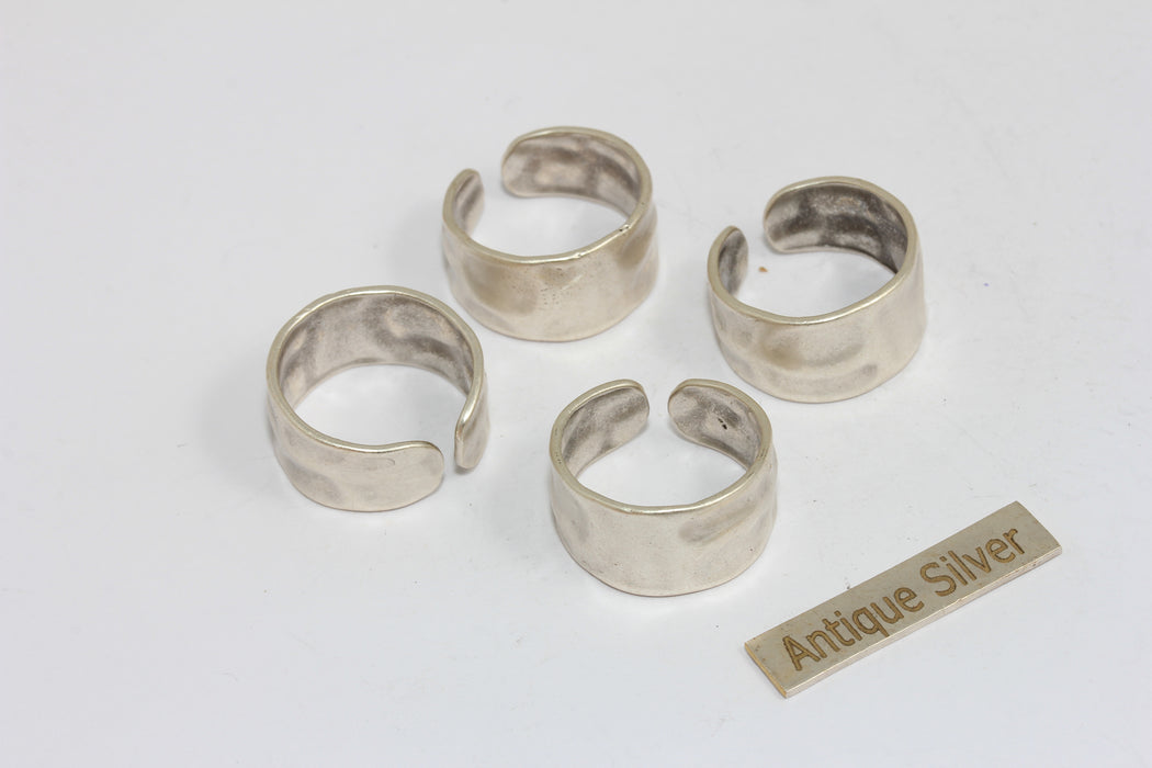 17-18mm Antique Silver Plated Ring, Cuff Ring With Loop, Band Ring, MGN183