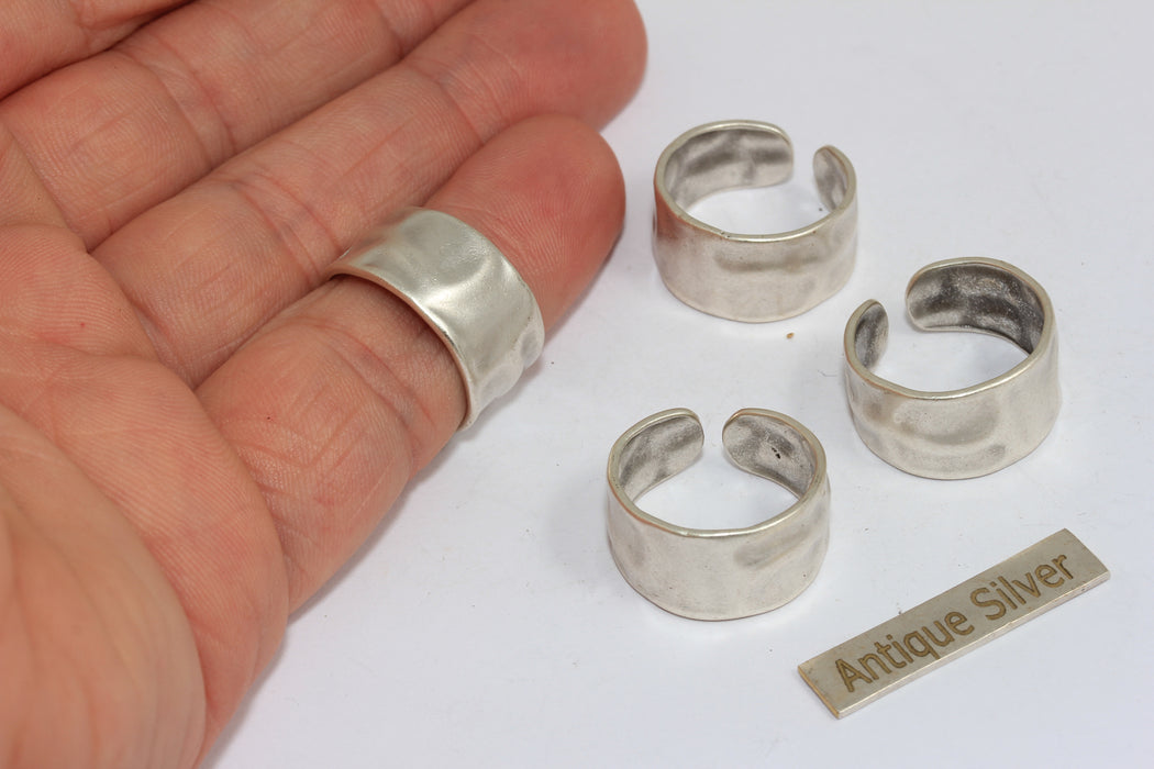 17-18mm Antique Silver Plated Ring, Cuff Ring With Loop, Band Ring, MGN183