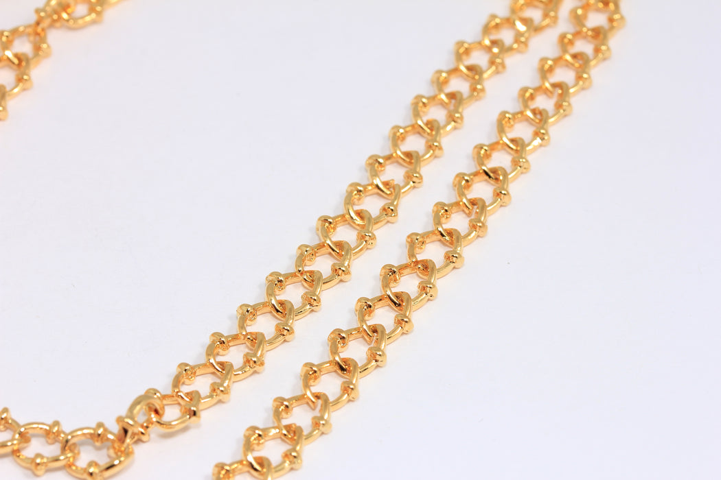 8mm 24k Shiny Gold Cable Chains, Gold Necklace Chain, Beaded Necklace, BXB102-5